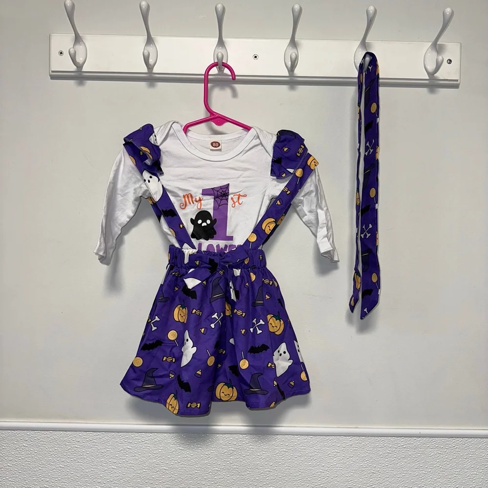 Baby Girl Baby Size 80 9-12 M Purple White My 1st Halloween Costume Set Stains